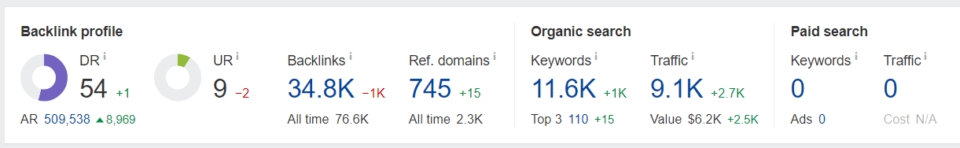 Fourth website metrics highlighting strong domain authority and consistent traffic growth